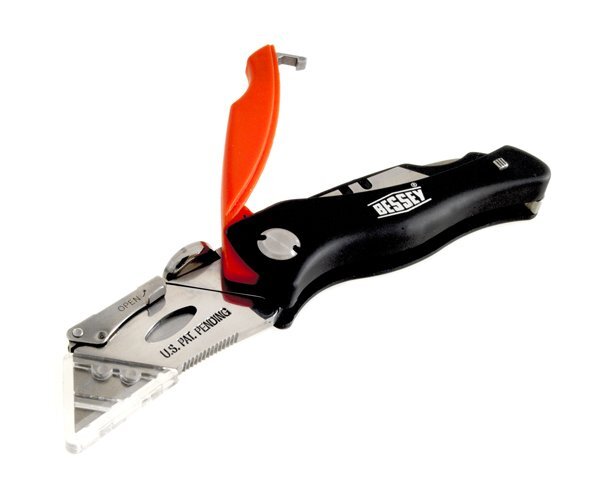 BESSEY D-BKPH Quick-Change Folding Utility Knife - ABS Handle with 5 Blade Storage Compartment, 5 extra blades included