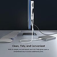Belkin USB-C 6-in-1 Multiport Hub with Mount, USB-C Docking Station with MicroSD Card Reader, Powered USB Hub