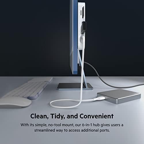 Belkin USB-C 6-in-1 Multiport Hub with Mount, USB-C Docking Station with MicroSD Card Reader, Powered USB Hub