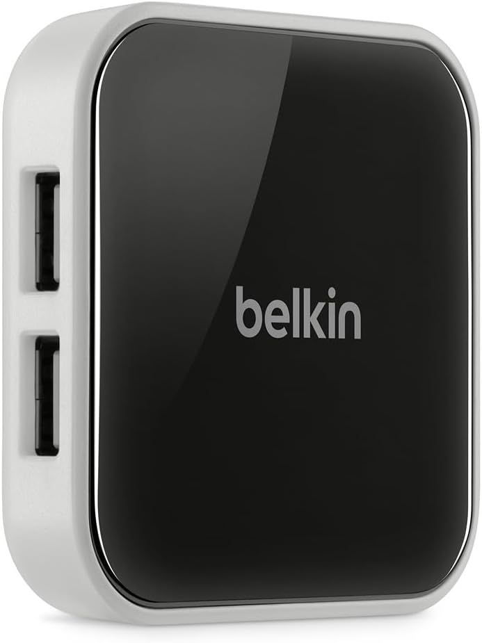 Belkin 4-Port Powered Desktop USB Hub with Support for USB-A, USB 2.0, and USB 1.1, Black and White