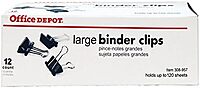 Office Depot Brand Binder Clips, Large, 2in Wide, 1in Capacity, Black, Box Of 12
