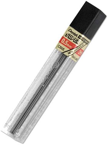 Pentel Super Hi-Polymer Leads, 0.5 mm, 2H, Hard, 12 Leads Per Tube