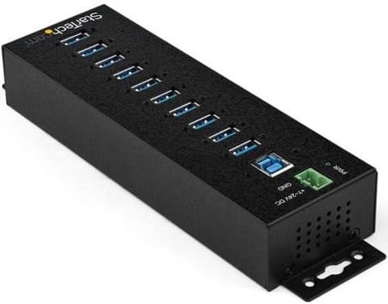 StarTech.com 10-Port USB 3.0 Hub with Power Adapter - Metal Industrial USB-A Hub with ESD & 350W Surge Protection