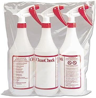 Trigger Spray Bottle, 32 oz, Clear/Red, HDPE, 3/Pack