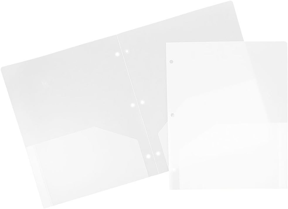 JAM PAPER Heavy Duty Plastic 3-Hole Punched 2-Pocket Presentation Folders