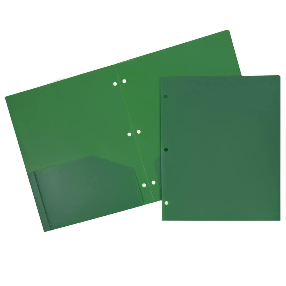 JAM PAPER Heavy Duty Plastic 3-Hole Punched 2-Pocket Presentation Folders