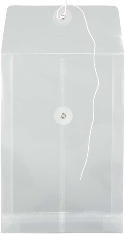 JAM PAPER Open-End Plastic Envelopes, Button & String