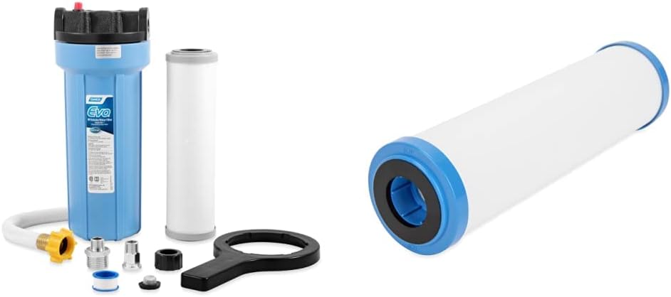 Camco Evo Camper/RV Water Filter + Premium Replacement Cartridge Bundle EVO Water Filter + Cartridge
