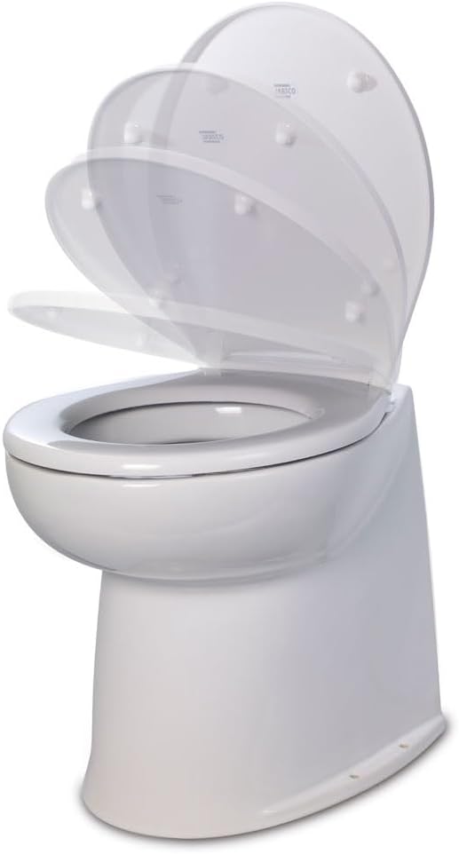 Jabsco Deluxe Flush 14" Straight Back 12V Freshwater Electric Marine Toilet w/Solenoid Valve & Soft Close Lid