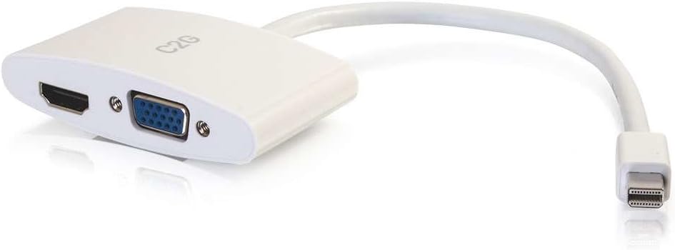 C2G Mini Display Port Adapter, 4K, Display Port to HDMI or VGA, White, 8 inches, Cables to Go 28272