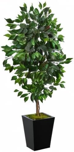 Nearly Natural Ficus 60inH Artificial Plant With Metal Planter, 60inH x 21inW x 19inD, Green/Black