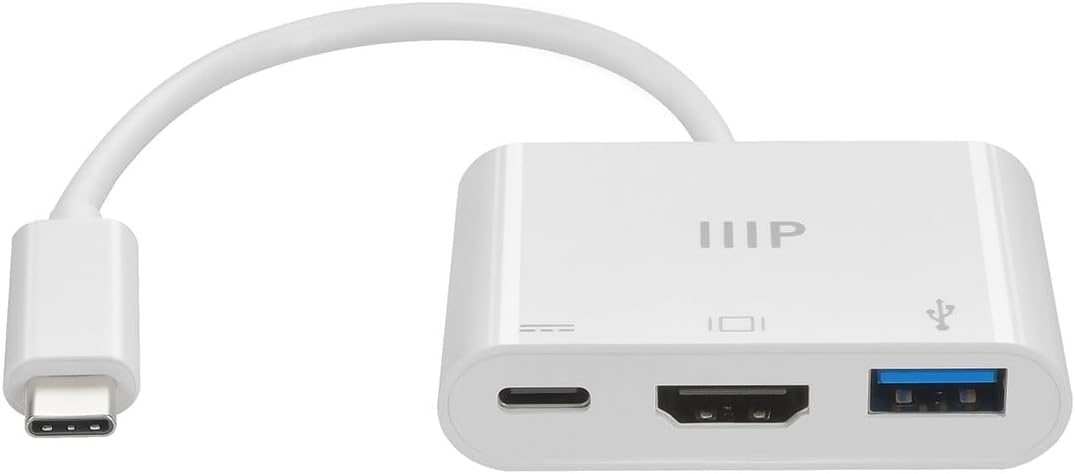 Monoprice 3-in-1 USB-C to HDMI Multiport Adapter - Compact and Portable, True Plug-n-Play