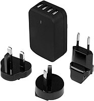 StarTech.com 4-Port Travel USB Wall Charger - 34W/6.8A International Travel Adapter - Portable USB Charging Station (USB4PACBK), Black Black 4 ports