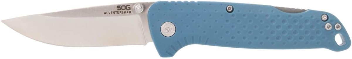 SOG Adventurer LB 3" Lightweight Portable Outdoor Folding Knife | CRYO 5CR15MOV Steel | GRN Handle | Lock-Back - BLUE/SATIN