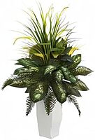 Nearly Natural Artificial White Mixed River Fern and Dogtail Plant, Tower Planter, Green,26"Dx26"Wx48"H