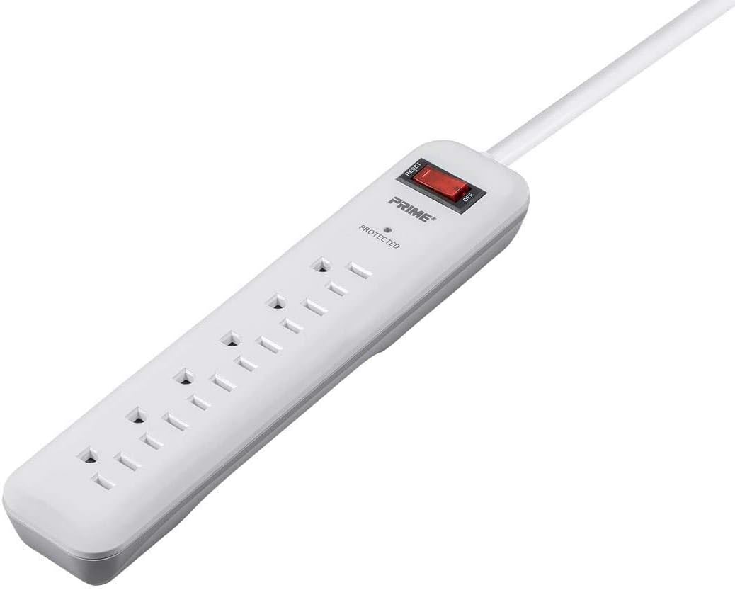 6 Outlet Surge Protector Power Strip with Low-Profile Plug with 8ft Cord, 1000 Joules, White