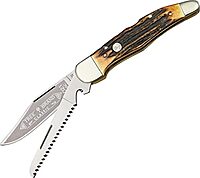 Boker 114021S Stag Double Lock Hunter Pocket Knife with 440C Stainless Steel Blade
