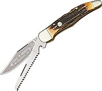 Boker 114021S Stag Double Lock Hunter Pocket Knife with 440C Stainless Steel Blade