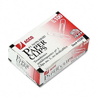 ACCO Economy Paper Clips, 1000 Total, No. 1, Silver, 100 Per Box, Pack Of 10 Boxes