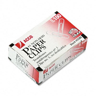 ACCO Economy Paper Clips, 1000 Total, No. 1, Silver, 100 Per Box, Pack Of 10 Boxes
