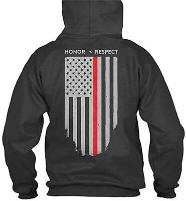 THIN BLUE LINE USA Thin Red Line American Flag Honor & Respect Hoodie