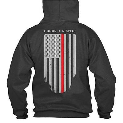 THIN BLUE LINE USA Thin Red Line American Flag Honor & Respect Hoodie