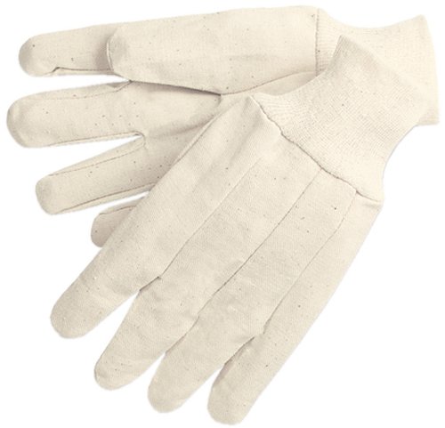 MCR Safety 8100 Cotton/Polyester Blend Canvas Knit Wrist Men's Gloves with Clute Pattern and Straight Thumb, White, Large