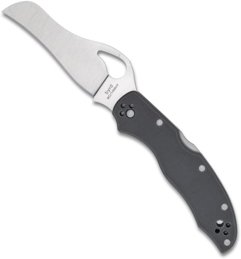 Spyderco Byrd Gooney Lockback Folding Pocket Knife with 9Cr14MoV Stainless Steel Blade and Gray G-10 Handle - PlainEdge