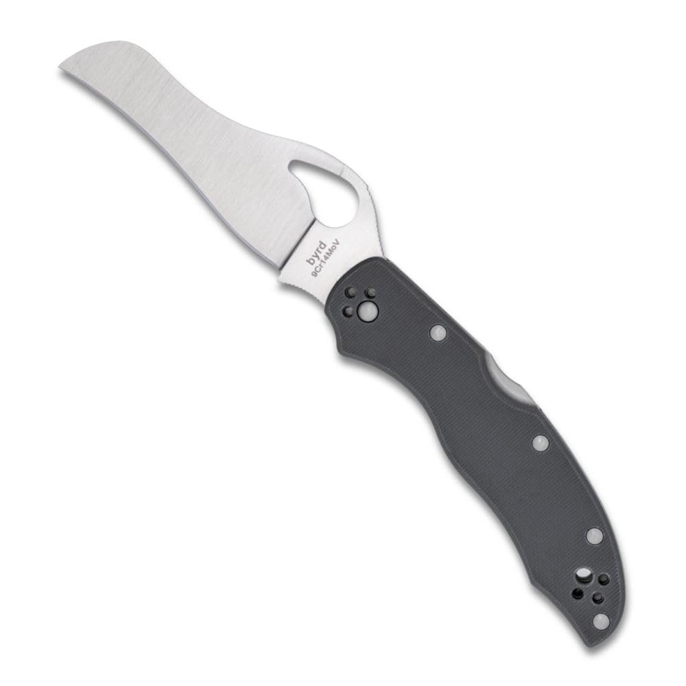 Spyderco Byrd Gooney Lockback Folding Pocket Knife with 9Cr14MoV Stainless Steel Blade and Gray G-10 Handle - PlainEdge