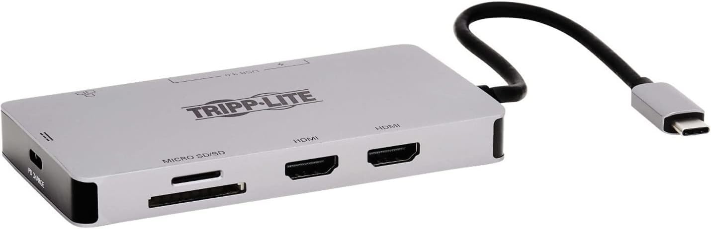 Tripp Lite USB-C Two-Monitor HDMI Laptop/Phone Docking Station, 4K @ 60 Hz (4:4:4), USB-A Hub, Gigabit Network Port