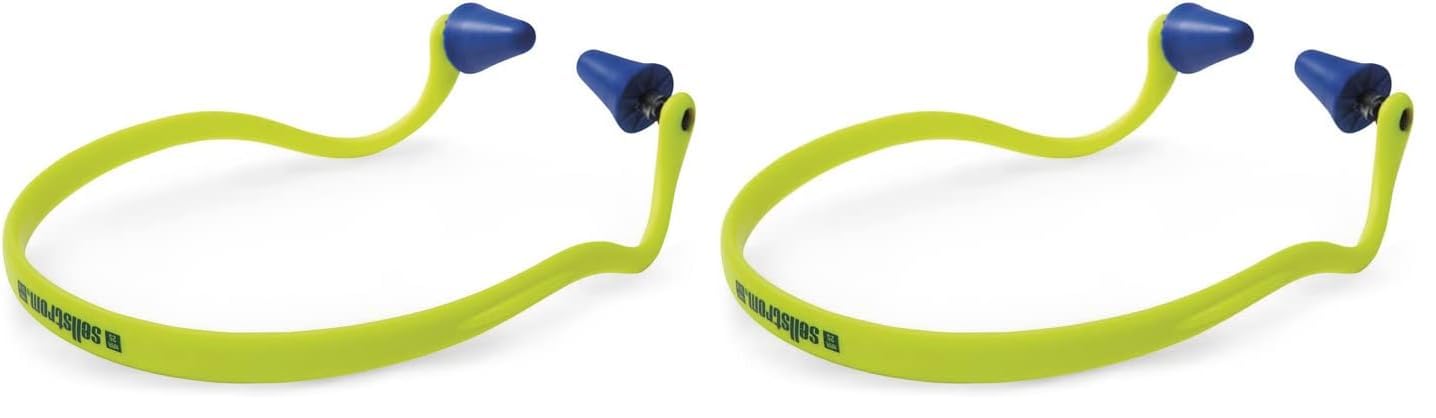 Sellstrom Reusable Banded Ear Plugs, Hearing Protection for Work, 25dB NRR, Hi-Viz Green/Blue, S23430, 1 Count (Pack of 2)