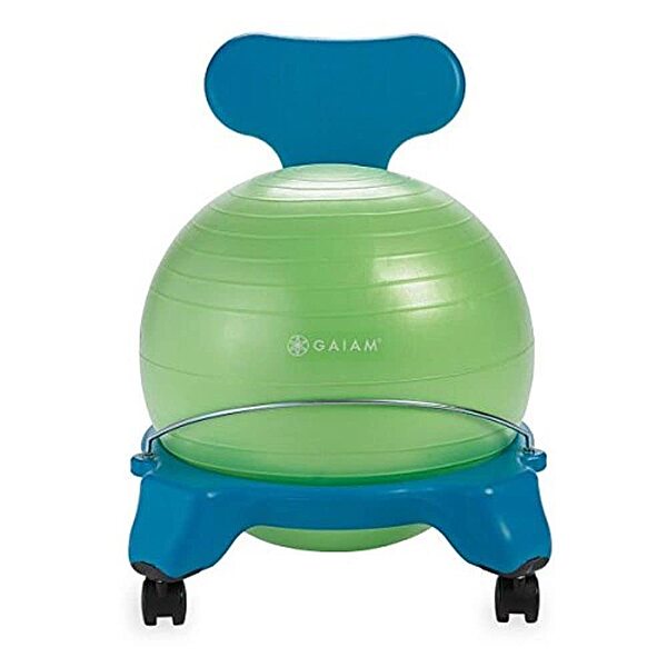 Gaiam Kids Balance Ball Chair - Classic Children's Stability Ball Chair, Alternative School Classroom Flexible Desk Seating for Active Students with Satisfaction Guarantee, Blue/Green
