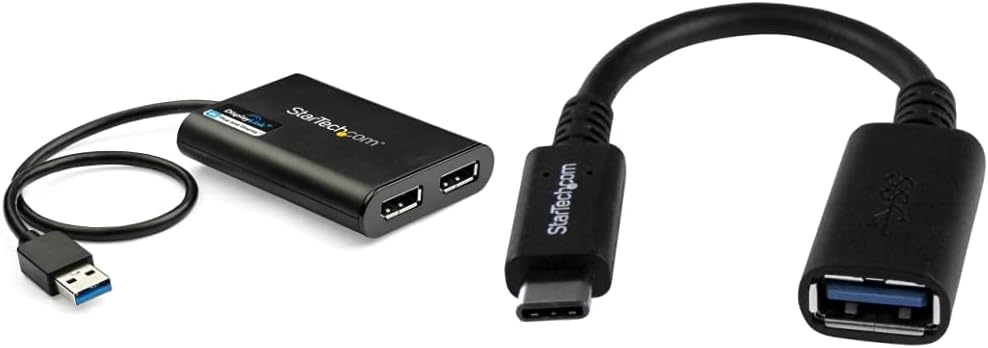 StarTech.com USB 3.0 to Dual DisplayPort Adapter 4K 60Hz (USB32DP24K60) & .com USB-C to USB Adapter - 6in