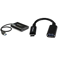 StarTech.com USB 3.0 to Dual DisplayPort Adapter 4K 60Hz (USB32DP24K60) & .com USB-C to USB Adapter - 6in