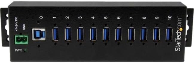 StarTech.com 10-Port USB 3.0 Hub - 5Gbps - Metal Industrial USB-A Hub with ESD & Surge Protection - Din Rail
