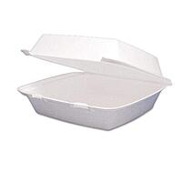 Dart Hinged-Lid Foam Containers, 3 1/4inH x 8 3/8inW x 7 7/8inD, White, Pack Of 200 Containers