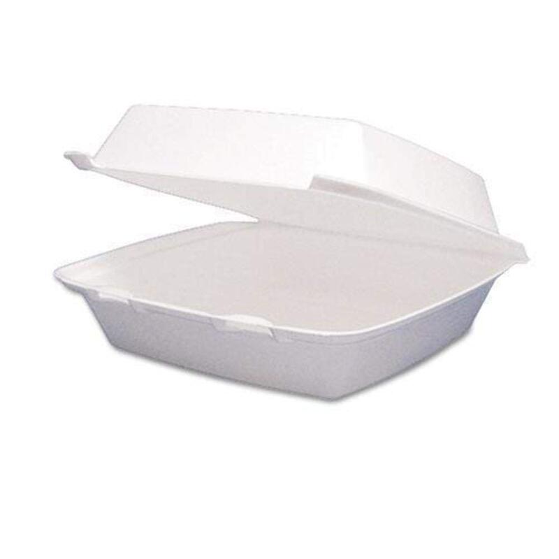 Dart Hinged-Lid Foam Containers, 3 1/4inH x 8 3/8inW x 7 7/8inD, White, Pack Of 200 Containers