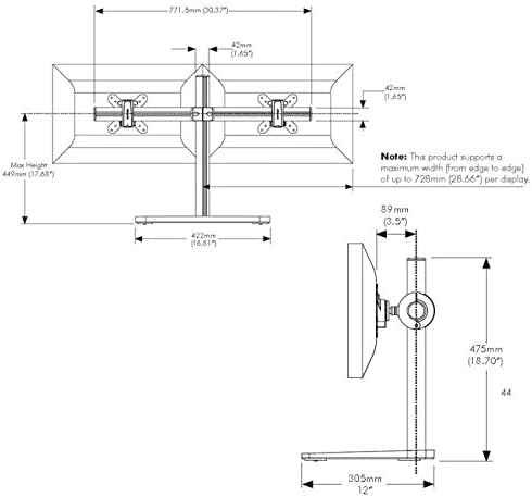 Atdec VFS-DH Dual Freestanding Horizontal Desk Monitor Mount (Supports two displays horizontally up to 27) with horizontal