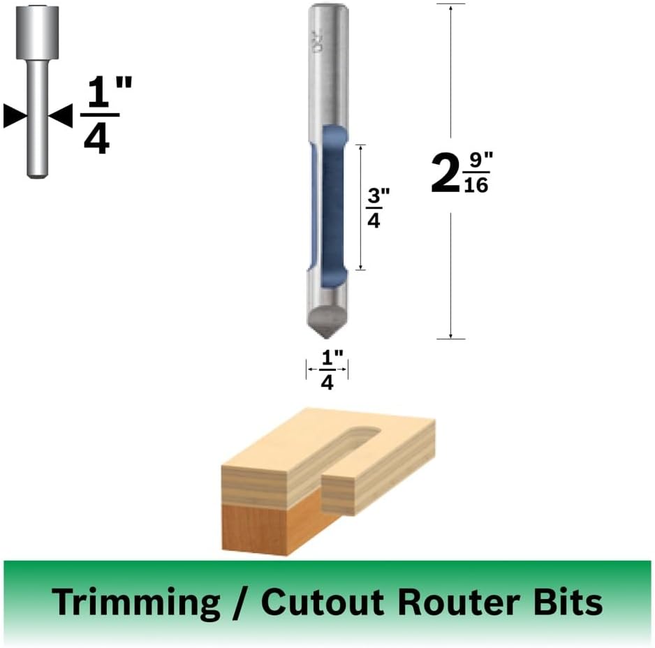 Bosch 85244 1/4 in. x 3/4 in. Carbide Tipped 1-Flute Pilot Panel Straight Bit