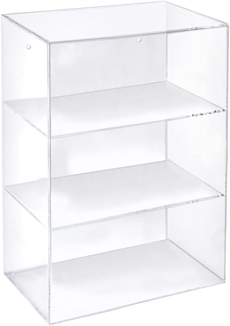 Acrylic Countertop Open Case 12.375” Wide w/ 2 Non-Removable Shelves and Wall Hanging Holes