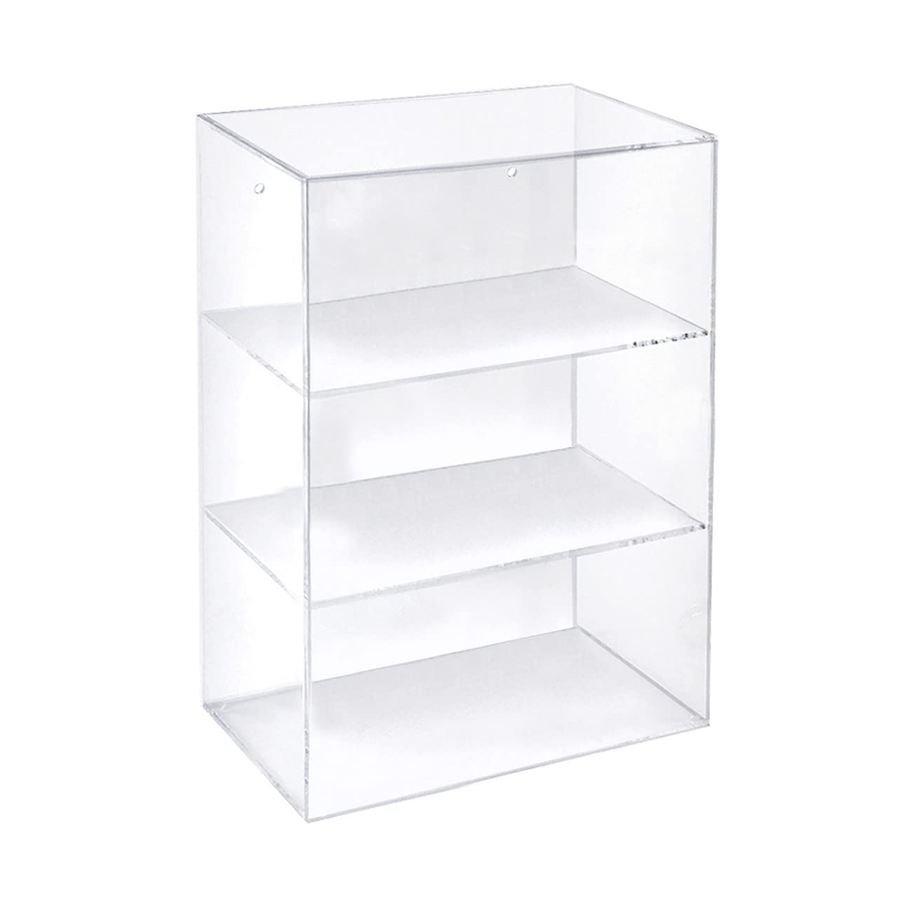 Acrylic Countertop Open Case 12.375” Wide w/ 2 Non-Removable Shelves and Wall Hanging Holes