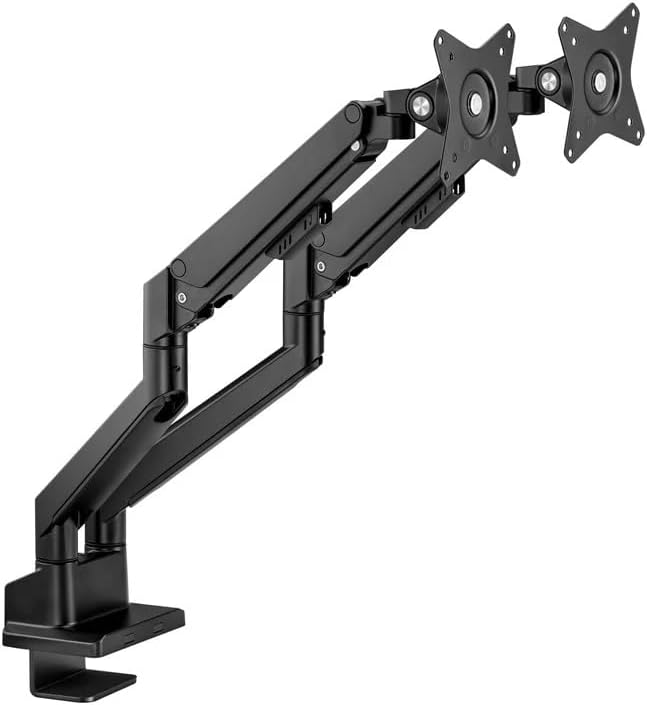 Monoprice Low Profile Dual Monitor Gas Spring Desk Mount - Up to 32in/19.8 lbs Screens, Detachable VESA 100x100/75x75 Plate