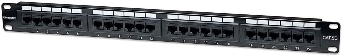 Intellinet 24 Port Cat5e Network Patch Panel Wall Mount– 1U Rack Height