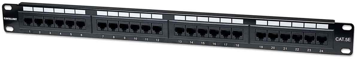 Intellinet 24 Port Cat5e Network Patch Panel Wall Mount– 1U Rack Height