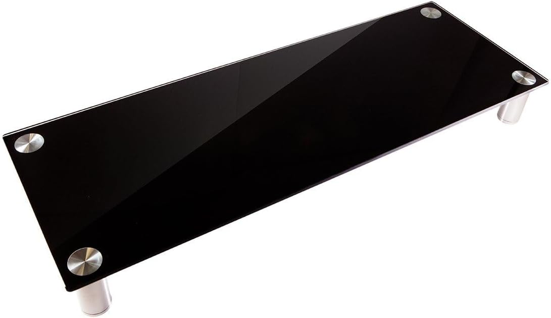 Monoprice Large Multimedia Desktop Stand - Black Glass (30.8 x 11in) Stand & Riser, Desktop TV Stand