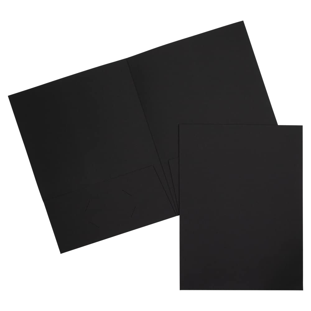JAM PAPER Two Pocket Textured Linen Presentation Folders - Letter Size Business Folder - Black - Pack of 6