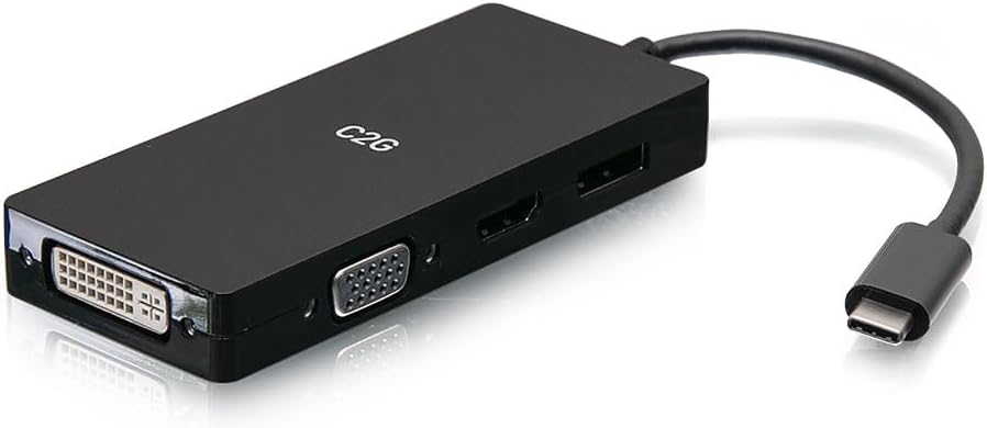 C2G USB-C Multiport Adapter, 4-in-1 Video Adapter with HDMI, DisplayPort, DVI, VGA - 4K 60Hz