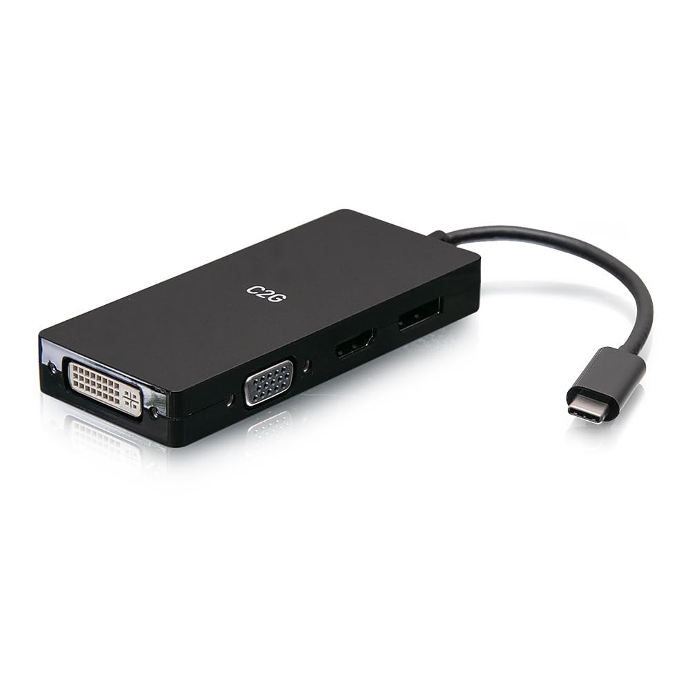 C2G USB-C Multiport Adapter, 4-in-1 Video Adapter with HDMI, DisplayPort, DVI, VGA - 4K 60Hz