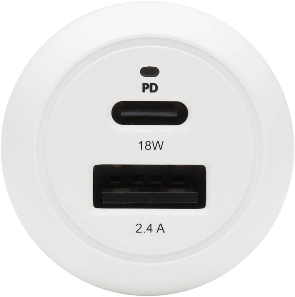 Tripp Lite USB Car Charger Dual-Port USB C 18W, USB-A 12W w/Lightning Cable (U280-C02-30W-K)
