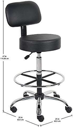 Adjustable Drafting Stool with Back and Removable Foot Rest: 28 to 34" Seat Height, 16 x 16" Seat